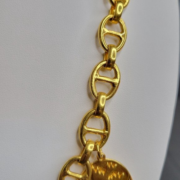 Nicky Butler Gold Tone Anchor Chain Necklace Medallion Coin Pendant 20" - Picture 6 of 8